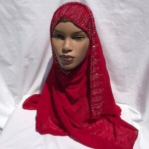 Fashion Scarf Chiffon Rhinestone Hijab Shayla RED
